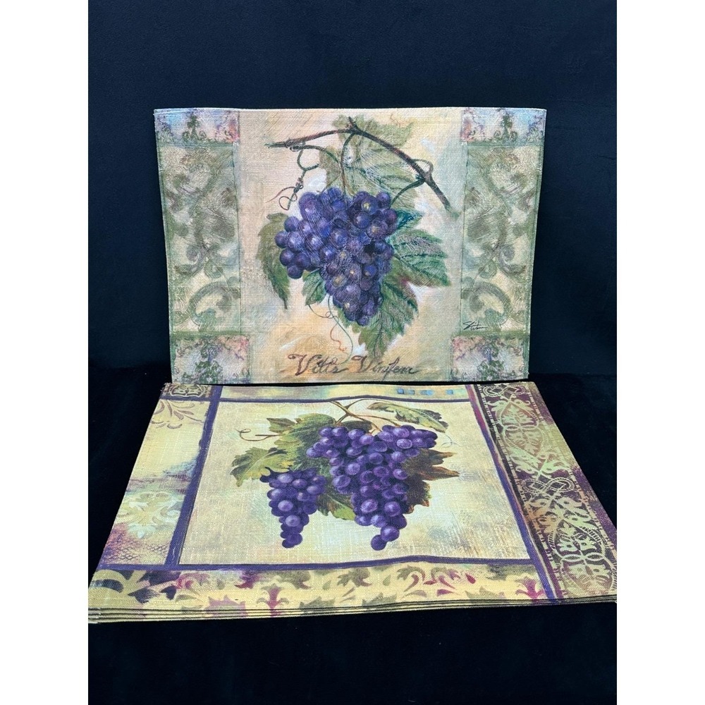 Essential Home Placemats (6) Baroque Grapes Wine Vineyard Theme 2 Styles NWT